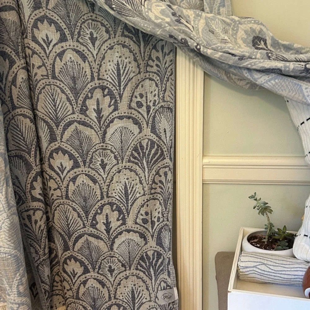 DECO SUCCULENTS in Blues Loom Weave Organic Cotton Set of 4  Curtains Tapestries